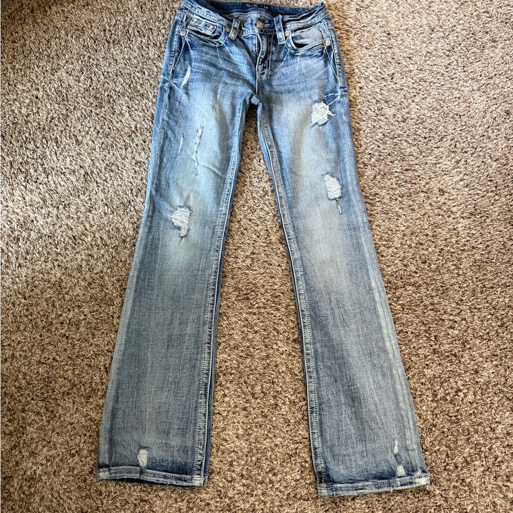 Miss Me Light Blue Distressed Boot-Cut Jeans